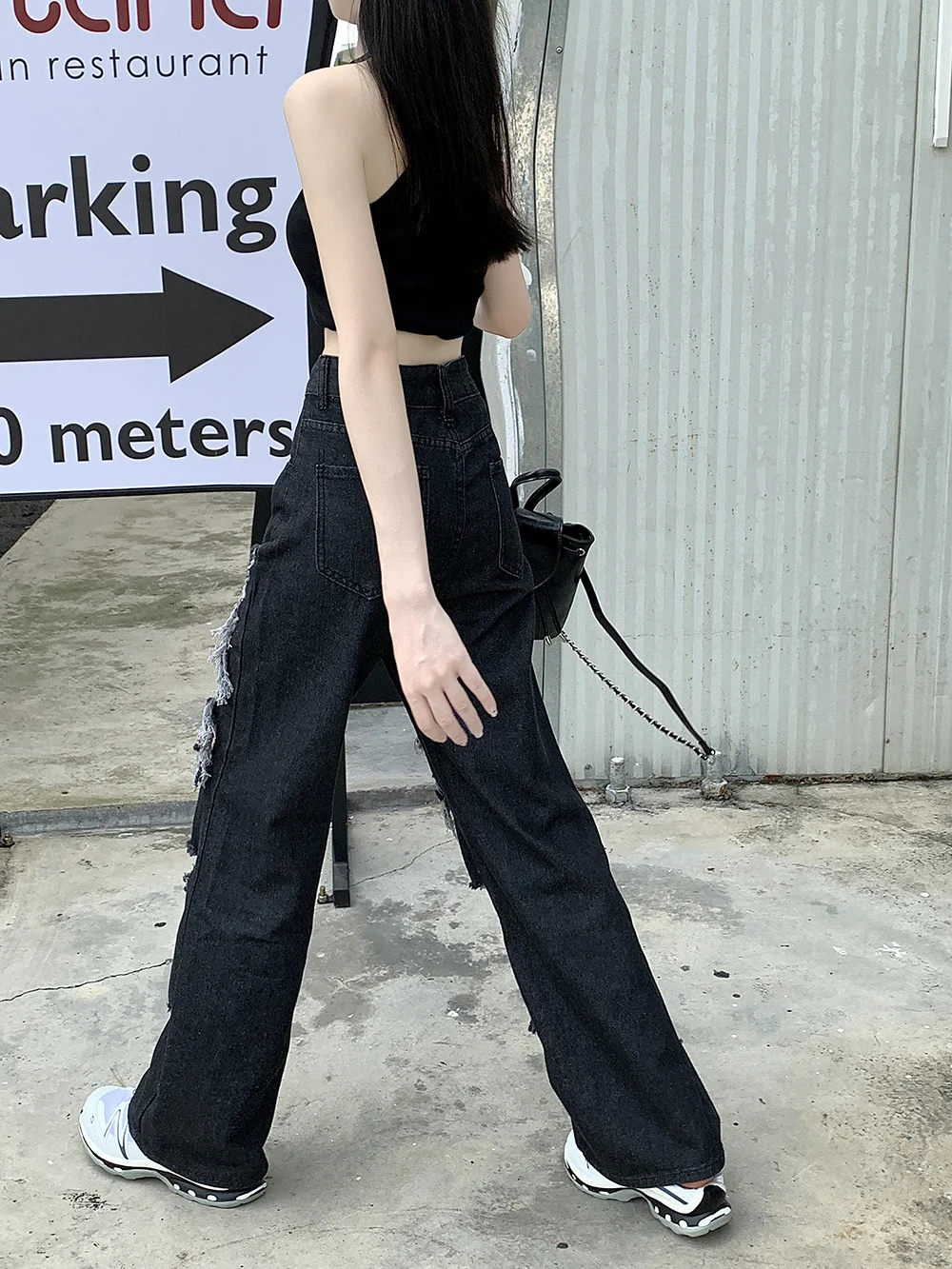 

Джинсы для девочек Y2K, женские лоскутные джинсовые черные модные корейские стильные винтажные мешковатые широкие брюки с высокой талией для бойфренда Harajuku