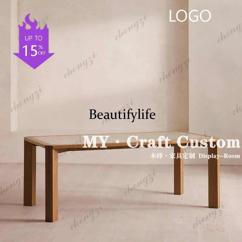 P41 Medieval natural travertine table designer rectangular marble desktop living room long table