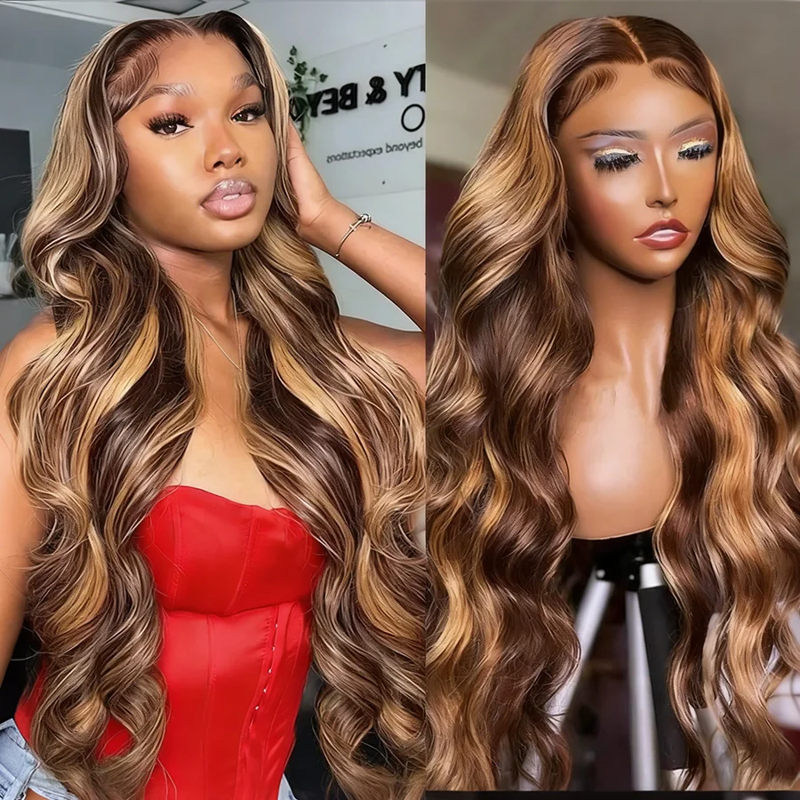 

Парик из натуральных волос медово-русого цвета P4/27 с волнистыми прядями и мелированием, 13x6 HD Lace Frontal, предварительно выщипанный, 13x4 HD Lace Front