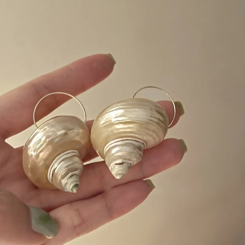 Exaggerated Shell Conch Earrings for Women European and American Baroque Style Personality Vintage Jewelry Holiday Accessories