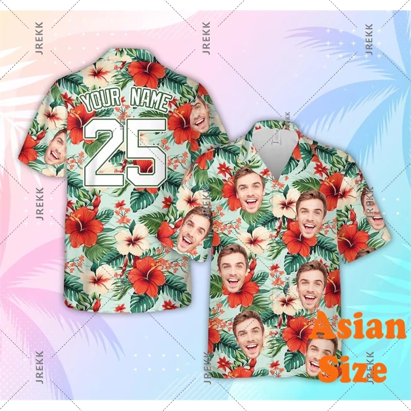 Customize Your Avatar Flower Hawaii Shirt Men's Clothing Football Hobby Number Short Sleeve Button Shirts Summer Trend Tee Top