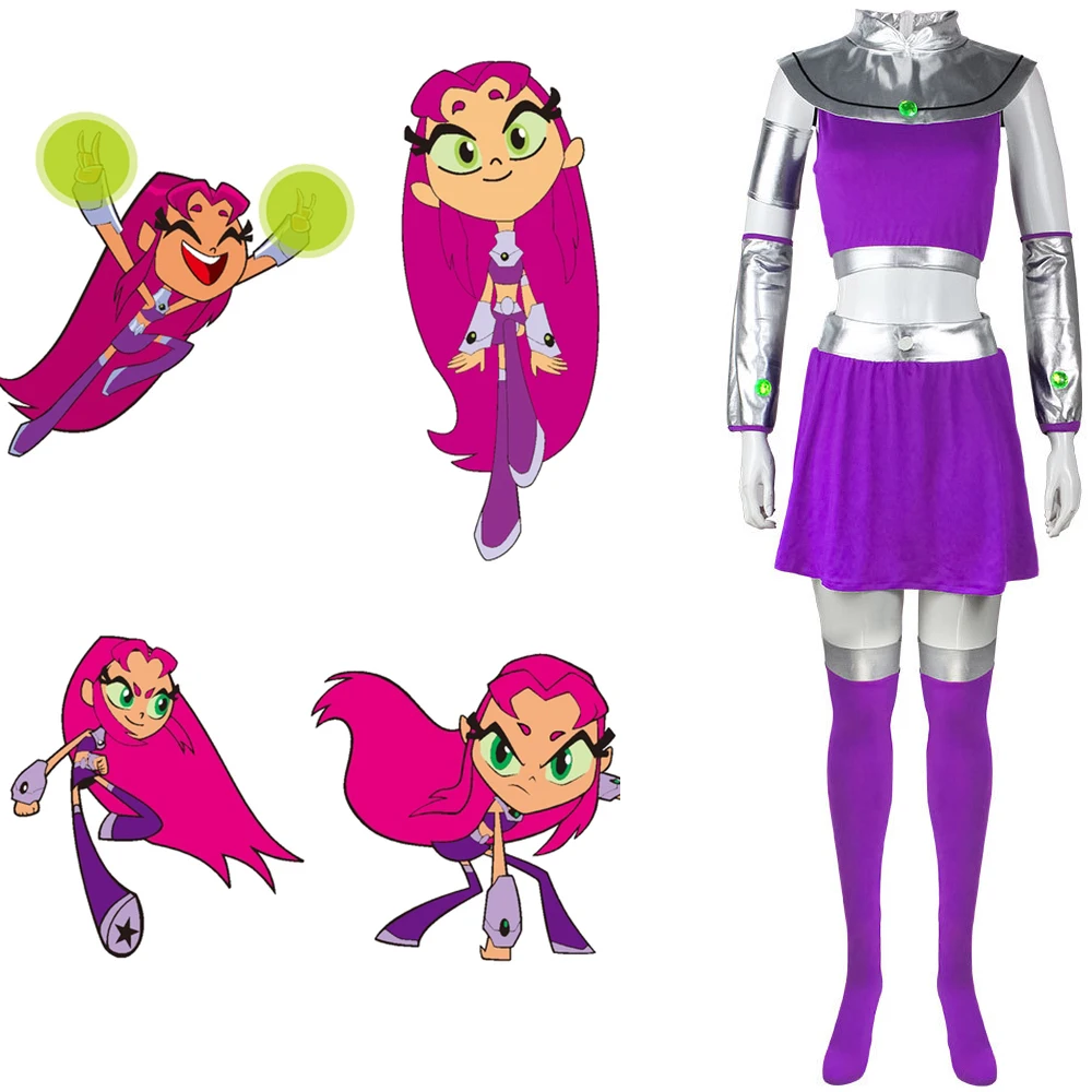 costume-da-donna-viola-anime-teen-titans-starfire-costume-da-principessa-koriand'r-gonna-con-guanti-calzini-per-halloween-anime