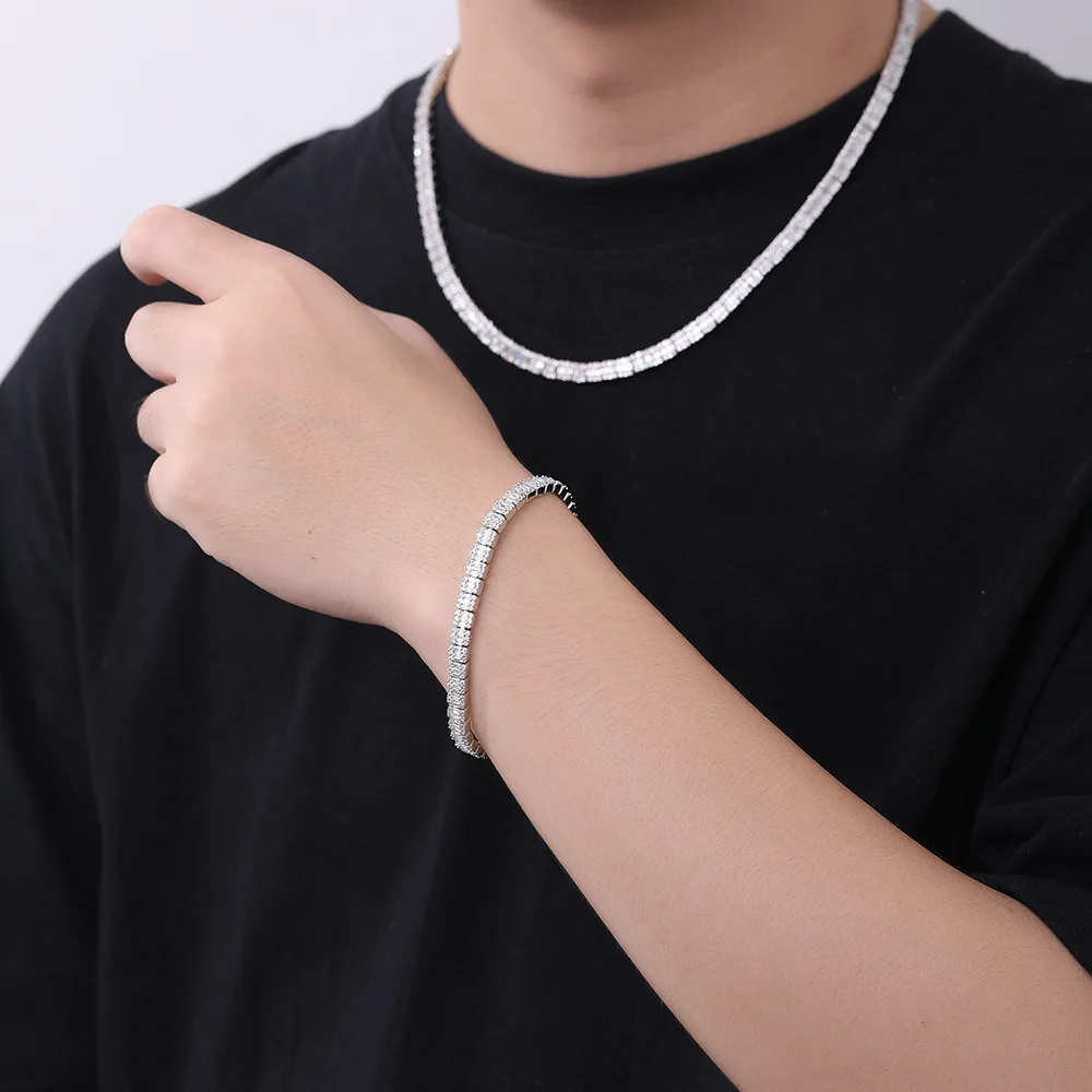 

Набор цепочек с геометрической перевернутой квадратной призмой, 5 мм, хип-хоп, унисекс, ожерелье и браслет со льдом, лето 2023 г.