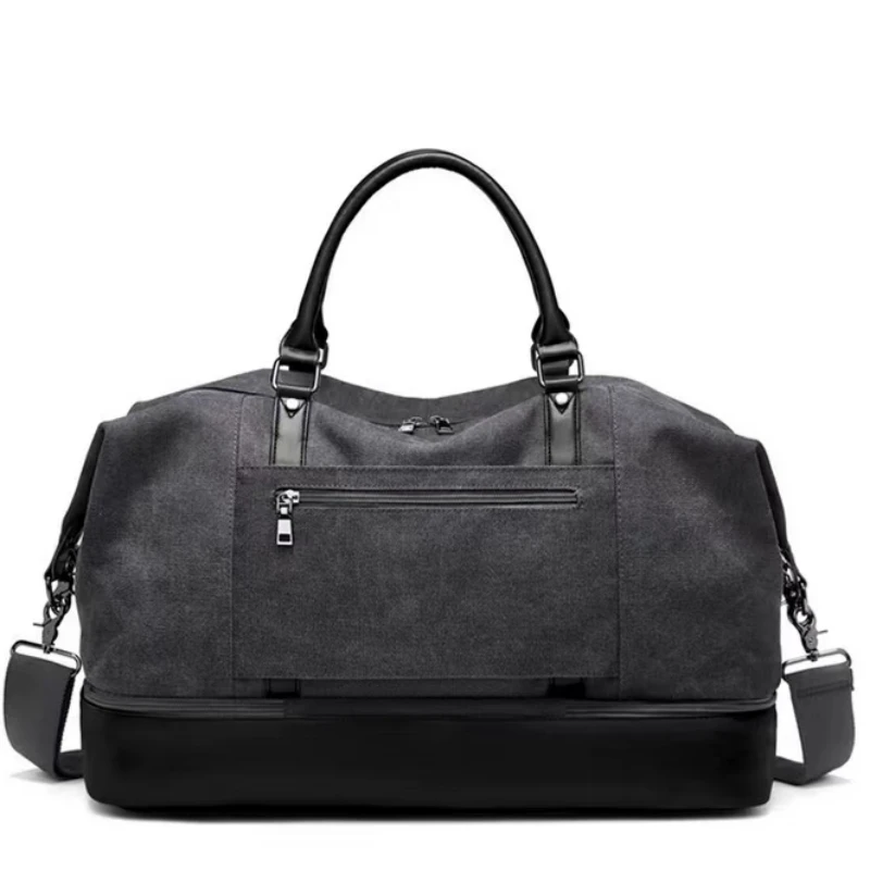 Men's PU Canvas Travel Bag Large-capacity Leisure Shoulder Slung Hand Luggage Bags with Shoe Compartment