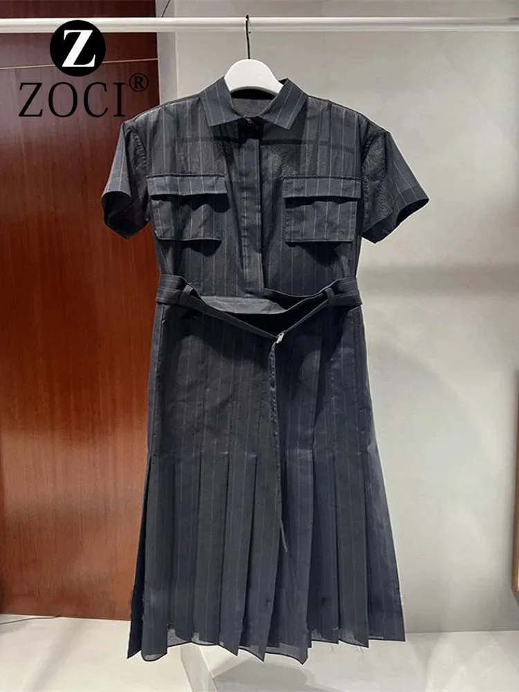 

[ZOCI] 2024 Autumn Men FOG Dress Summer New Item Chest Cover, Pleated Skirt Hem, Striped Mid Length Skirt, Trendy New