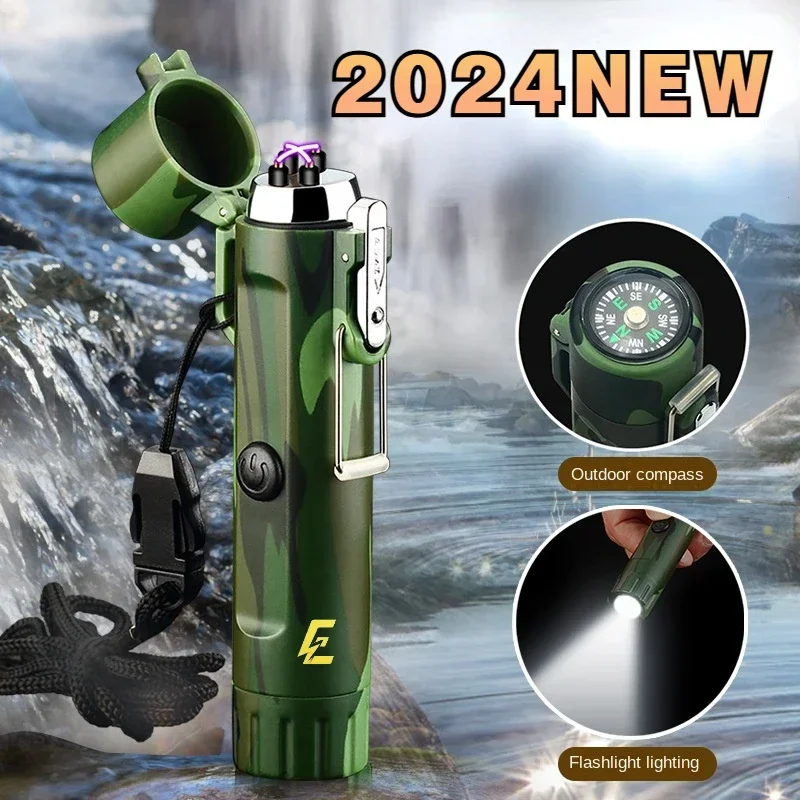 2024 LED Aluminum Alloy Self-defense Flashlight Electric Men Women USB Charging Keychain Light Outdoor Camping Emergency Tool