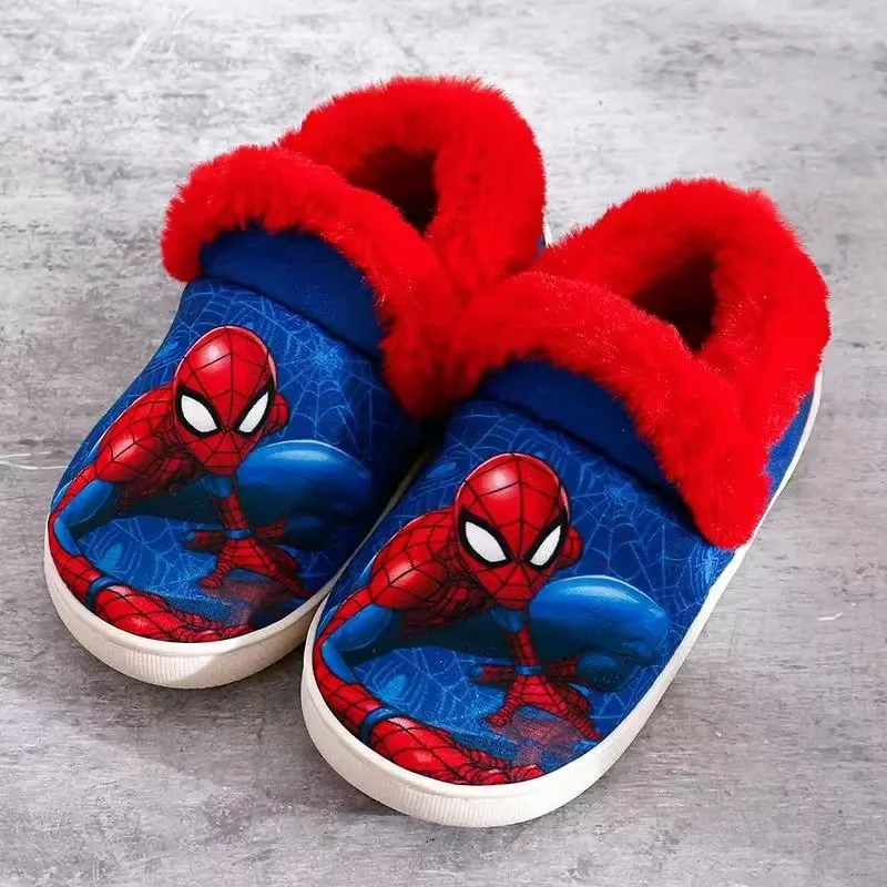 Disney Winter Children Cotton Slipper Kid Boy Girl Cartoon Marvel Spiderman Car Mickey Print Warm Baby Indoor Bedroom Home Shoes