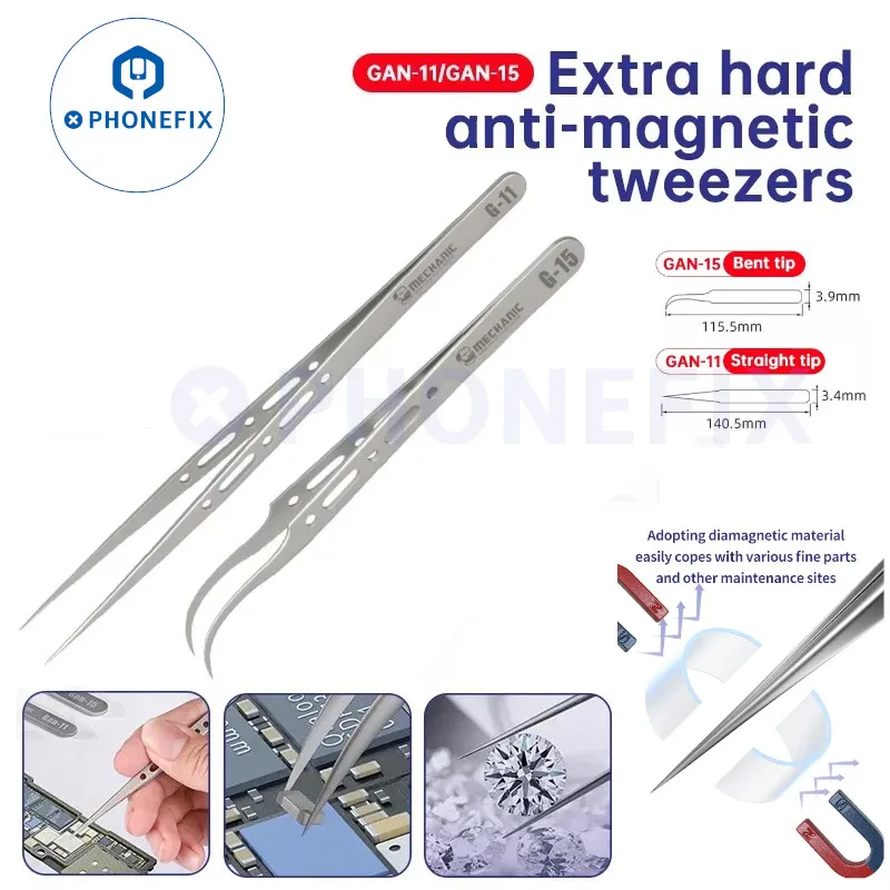 MECHANIC G-15/11 Aax-17 Anti-magnetic Tweezers Fine Tip Precision Clamping Jumping Wire IC SMD Mobile Phones Repair Hand Tools