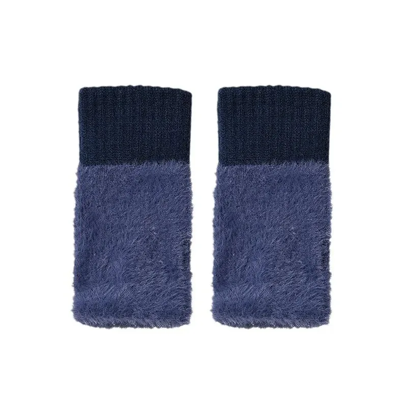 قفازات الشتاء القطيفة للنساء طويلة بلون الصوف الحراري الكتابة القيادة مكتب شاشة تعمل باللمس نصف اصبع قفازات متماسكة دافئة