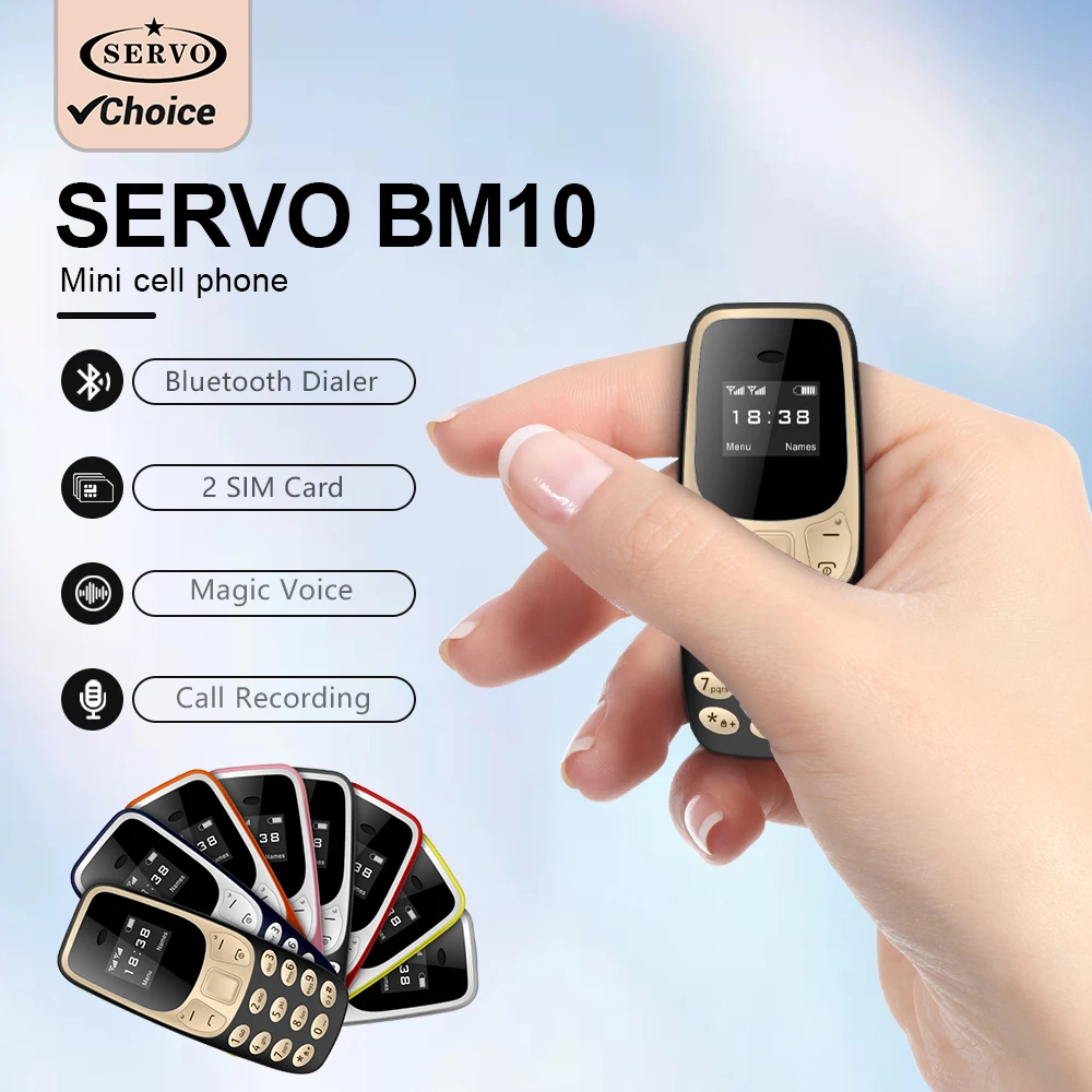 SERVO BM10 Mini Feature Phone Dual SIM Dual Standby Voice Dialing Low Radiation Mp3 Player With Earhook Pocket Cellular Phone