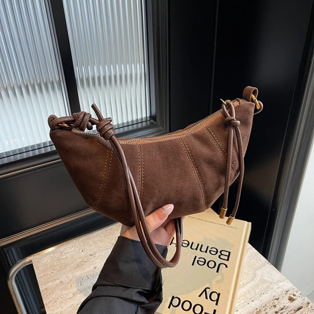 Torba na ramię damska z wewnętrzną kieszenią, torebka typu crescent, skóra PU, zapinana na zamek, torba crossbody, solidna torebka croissant do pracy i podróży.