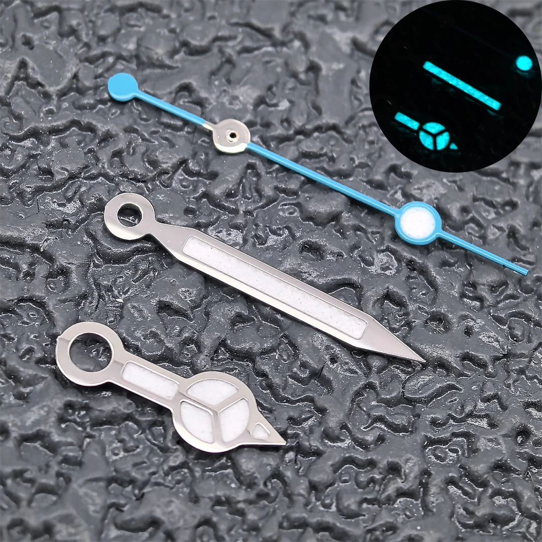 NH35-Uhrzeiger, blauer Yachtzeiger mit eisblauem Leuchtmittel für NH35-Uhrwerk, Taucheruhr-Zubehör, silberfarbener blauer Sekundenzeiger