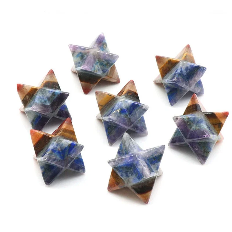 7 Chakra Merkaba Star Natural Stones Polished Hexagram Eight-Pointed Stars Crystal for Healing Reiki Spiritual Therapy Energy