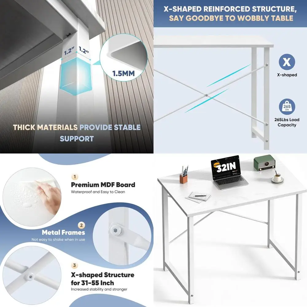 

White Wooden 32 Compact Desk for Home Office, Study, and Bedroom - Simple Style