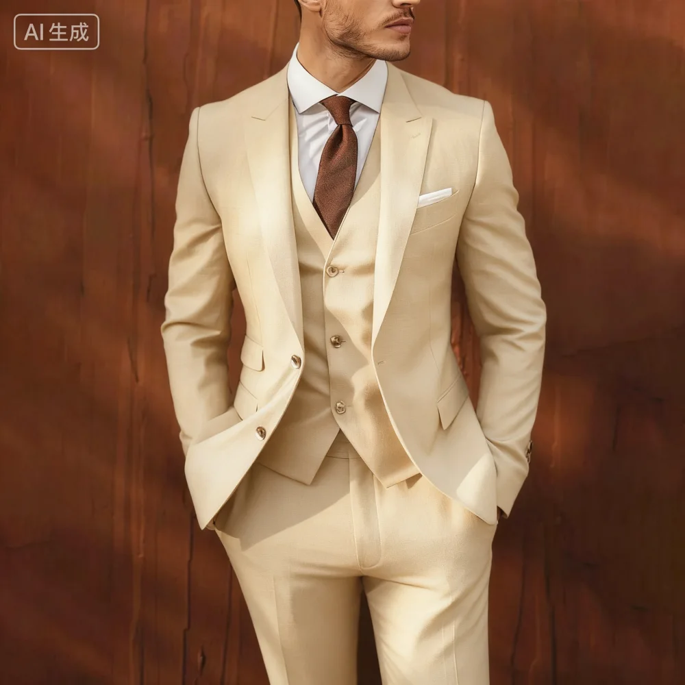 

Elegant 3-Piece Men's Business Suit Unique Breasted Notched Lapel Wedding Smoking Daily Party Masculine Ternos Roupa Mas