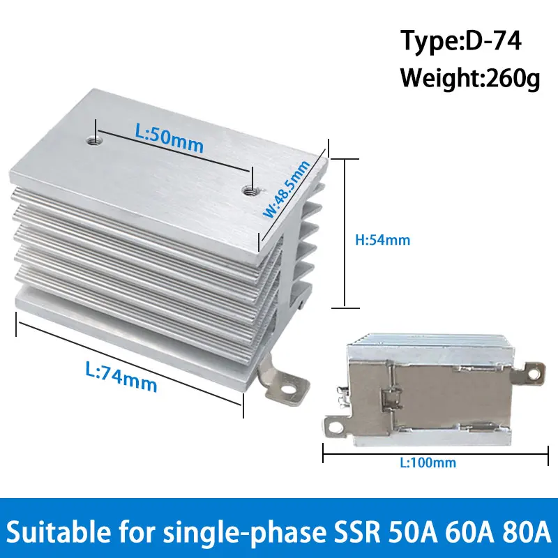 New Aluminum Heat Sink DIN Rail Mounted For Single Solid State Relay40A 50A 60A 80A SSR Raditor