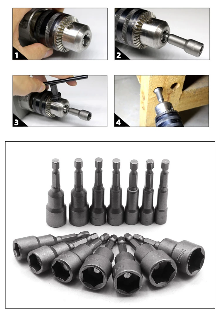 1/4 Zoll Sechskant-Magnet-Steckschlüssel-Bits 6-19mm Sechskant-Mutternschlüssel für Elektrobohrer, Schraubendreher, Schlagschrauber, Reparaturwerkzeuge – Detail 11