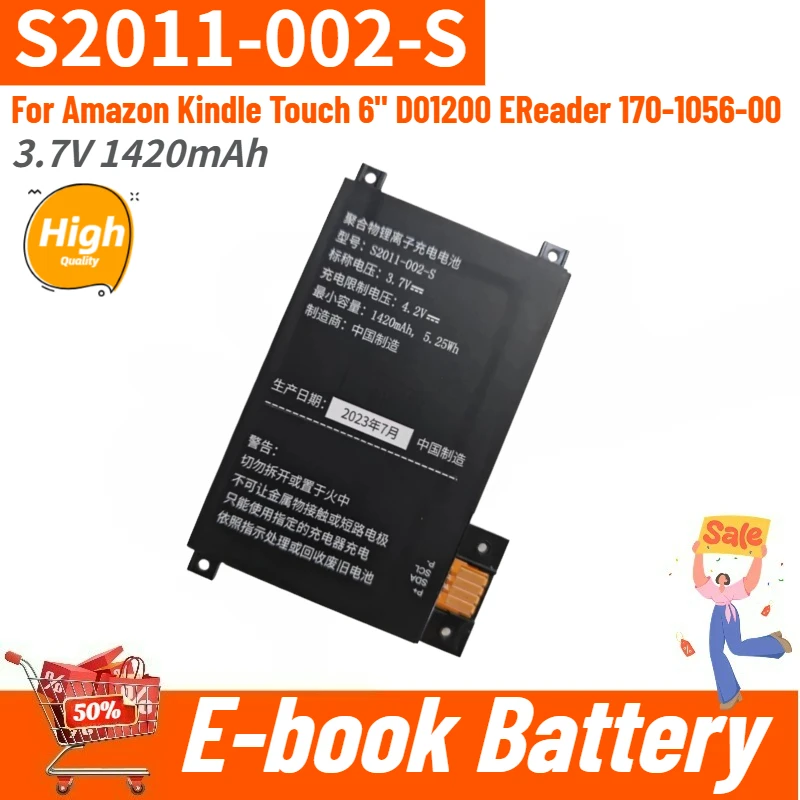 Batería de libro electrónico S2011-002-S de alta calidad 3,7 V 1420mAh para Amazon Kindle Touch 6 "D01200 EReader 170-1056-00 batería de repuesto