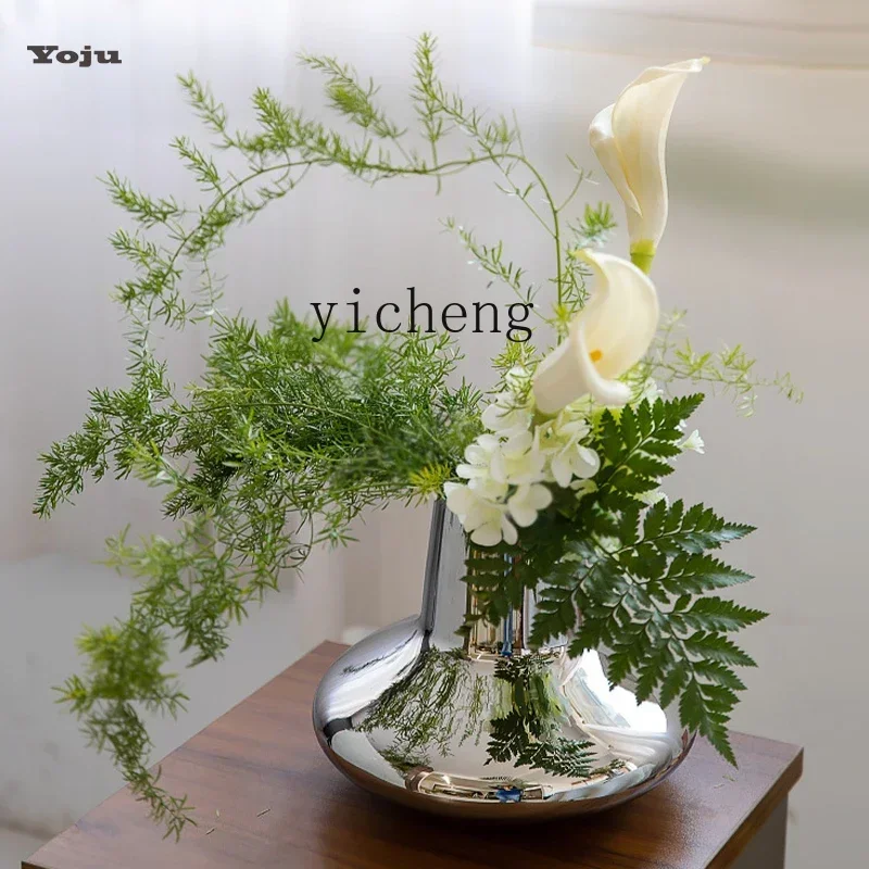 TQH-i7.7 electroplated silver glass vase dining table advanced flower sensor model room decorative ornament