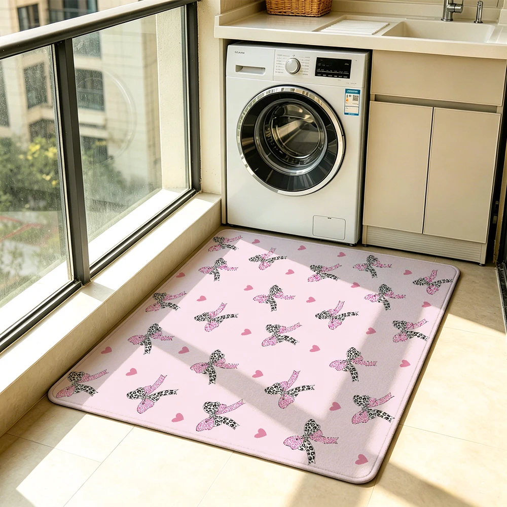 Pink Bow Unicorn Felt Rug Living Room Cute Cartoon Non-Slip Floor Mat for Girls Home Decor