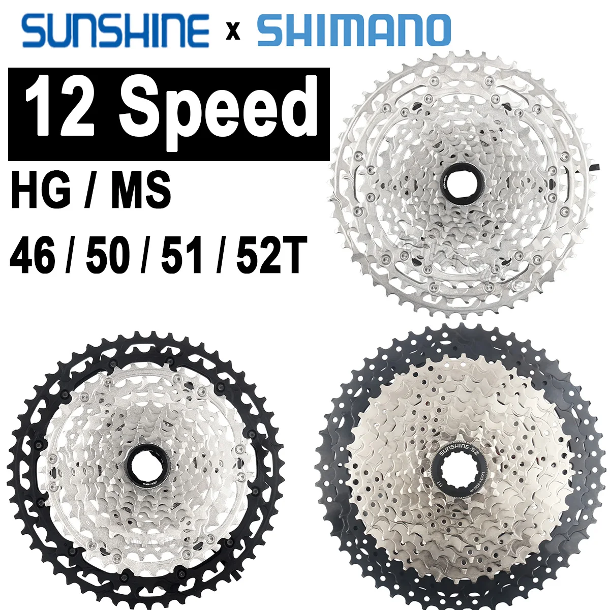 Mountain Bike 12S Cassette Sunshine 46T 50T 52T K7 Shimano Deore M6100 SLX M7100 XT M8100 MS Ratchet 51T MTB Flywheel 12V Parts