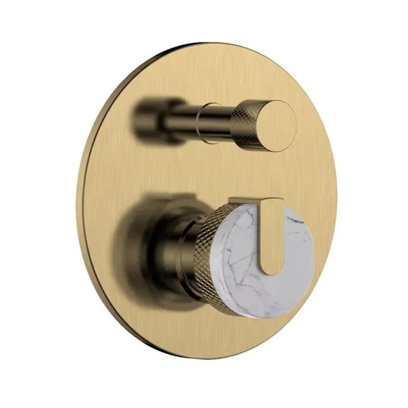 Brushed Gold Brass Concealed Shower Faucet Mixing Valve with Diverter for Modern Bathroom Wall Mounted Thermostatic Bath Tap