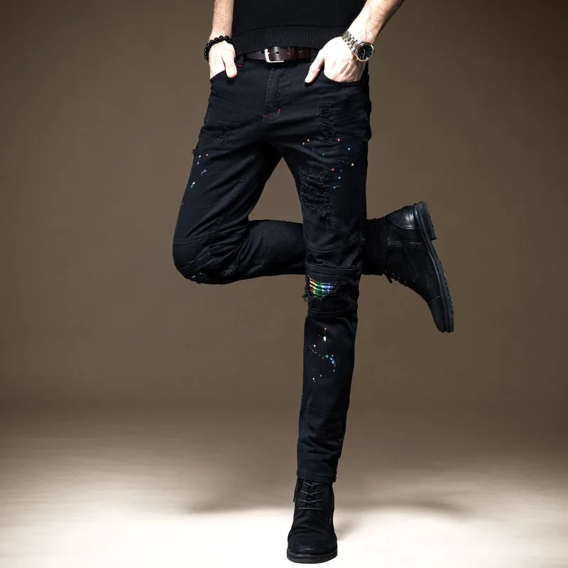 メンズ テーパード リップド ダメージジーンズ ボーンドマン カウボーイパンツ 日本風 ストリート系 レギュラー ハイグレード ソフト XS