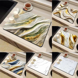 Marble Print Super Absorbent Kitchen Mat Drying Mat Quick Dry Drain Pad Tableware Mat Non-slip Dinnerware Coffee Placemat