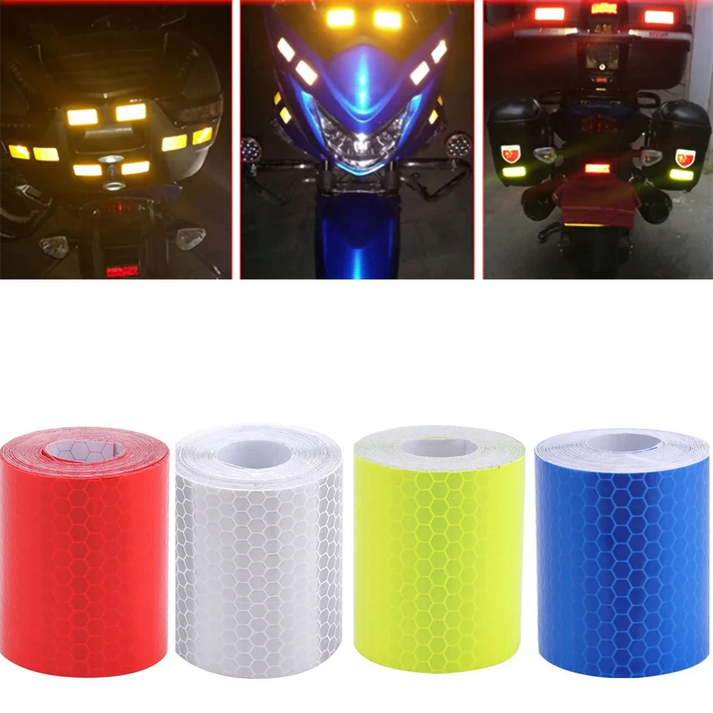 Car Sticker Safety Warning Tape High Visibility Self Adhesive Waterproof White Red Yellow Blue Bike Reflective Sticker Accessory