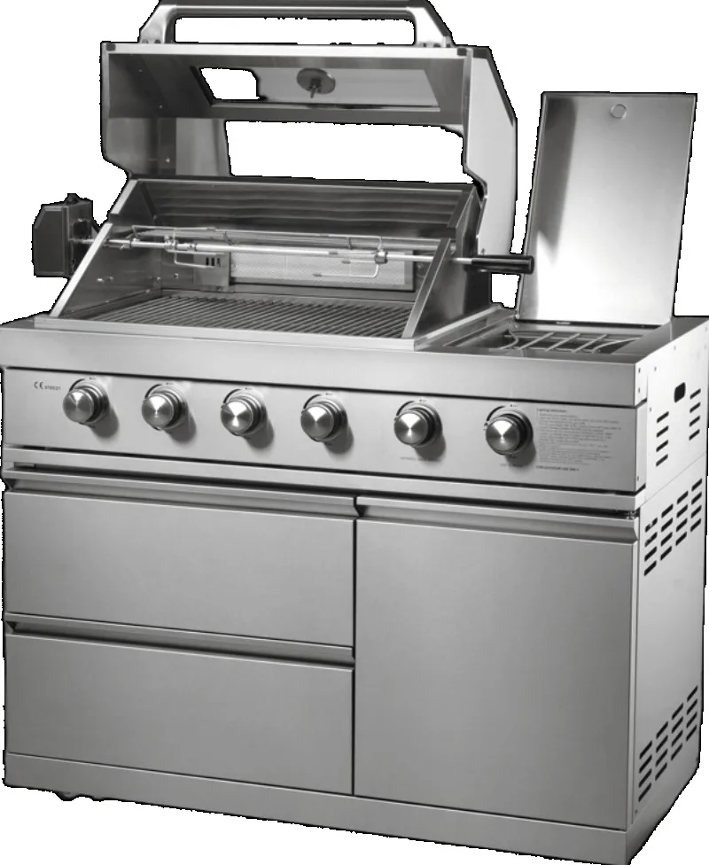 Outdoor Kitchen Cabinet Silver Stainless Steel Grill Premium Smokeless Barbecue Sink for Picnics Metal Material