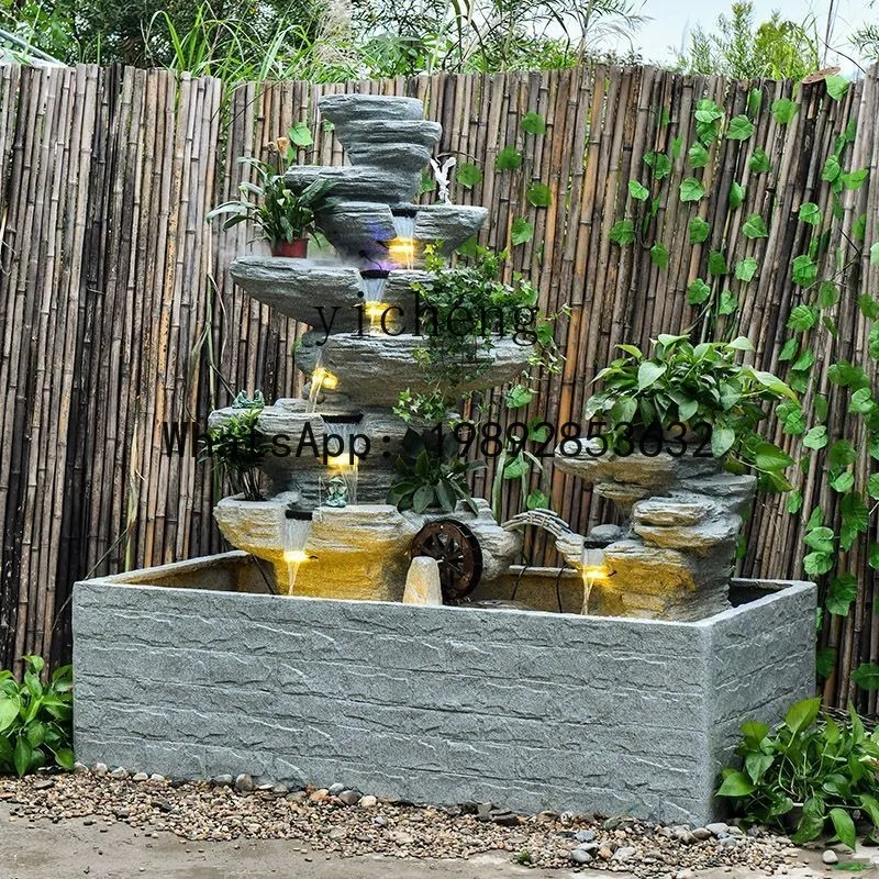 T4  rockery water fountain garden courtyard floor-to-ceiling outdoor villa balcony fish pond landscaping