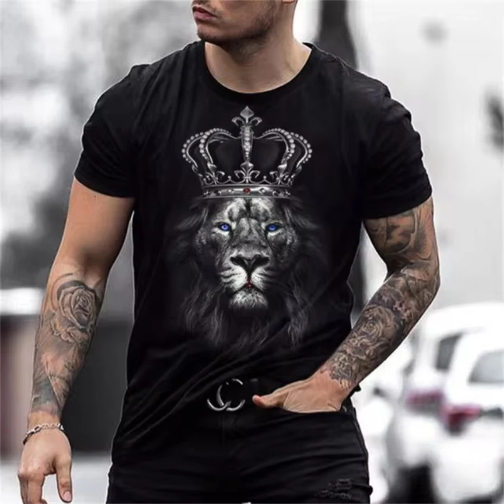 Summer Men\'s T-shirt Animal Graphic Tees Pullover O Neck Wolf Print 3d Oversized Designer Tops Black Casual Vintage