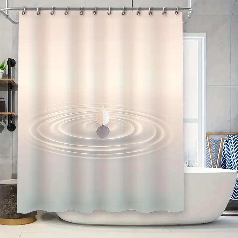 

‌ Элегантная водонепроницаемая занавеска для душа с принтом листьев и рябью, современный минималистичный декор для ванной комнаты, белый, легко чистится и обслуживается