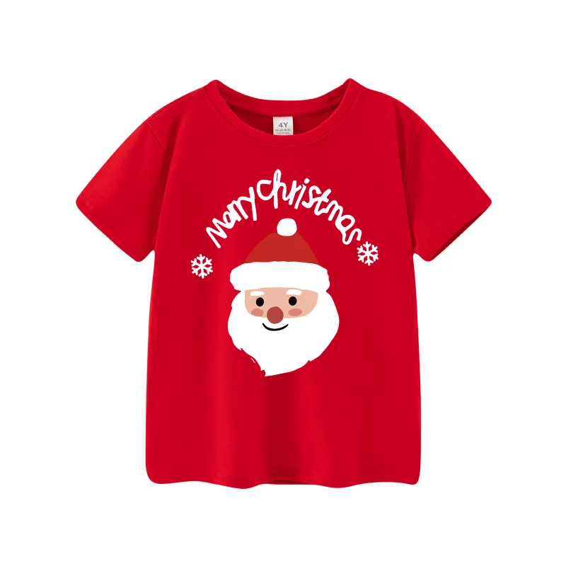 Boys' red short sleeved T-shirt, pure cotton, girls' half sleeved body, Christmas clothing, cross-border foreign trade children'