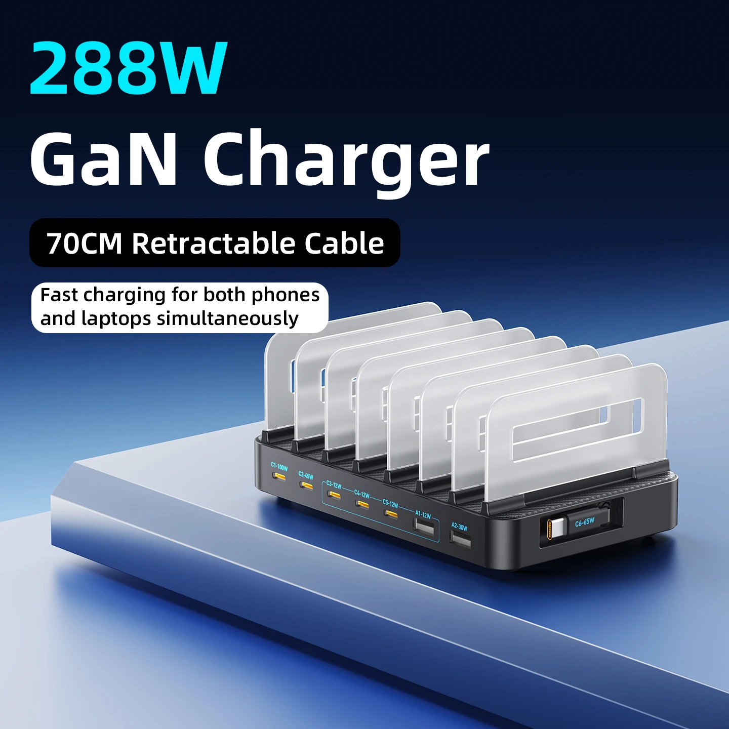 chargeur-gan-288w-station-de-charge-de-bureau-usb-c-8-ports-chargeur-rapide-pd-100w-avec-cable-retractable-de-70-cm-organisateur-de-cables-pour-iphone