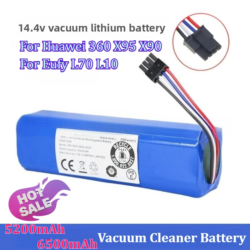 

14.4V 5200mAh/6500mAh Battery Pack for Huawei 360 X95 X90 for Eufy L70 L10 Upgraded Robotic Vacuum Cleaner Replacement Battery