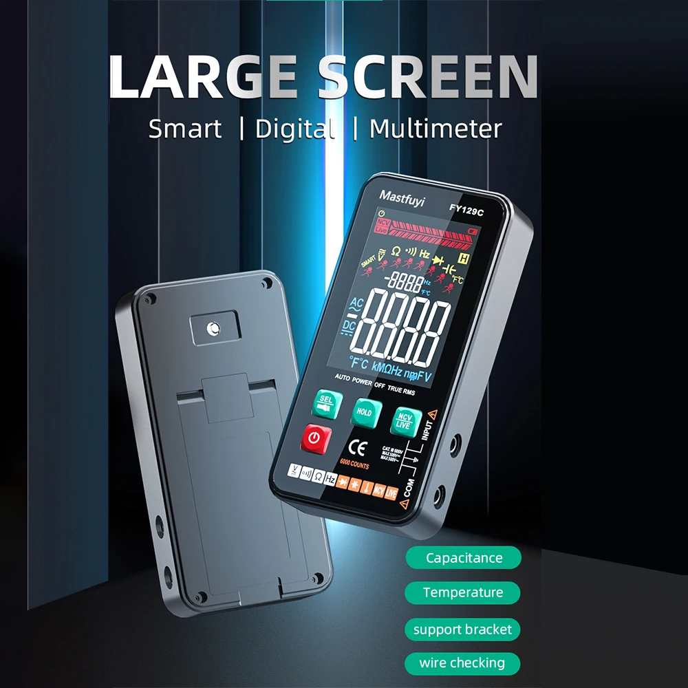 FY129C Цифровой мультиметр с большим ЖК-дисплеем, интеллектуальная автоматическая идентификация, измеритель напряжения переменного и постоянного тока с ручным переключением