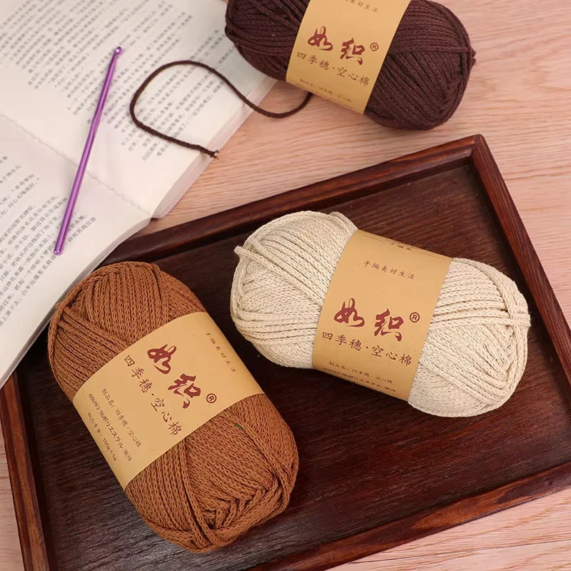 85M/롤 100g 크로 셰 뜨개질 뜨개질 원사 65% 코튼 크로 셰 뜨개질 스레드 Macrame 로프 Knitter 크로 셰 뜨개질 가방에 대한 수제 양모 라인 원사