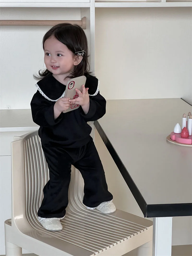 MILANCEL New Spring Baby Clothes Set 9M-3T Girls Cute Patchwork Lace Shirt + Wide Leg Pants Toddler Thin Style Outwear 2PCS