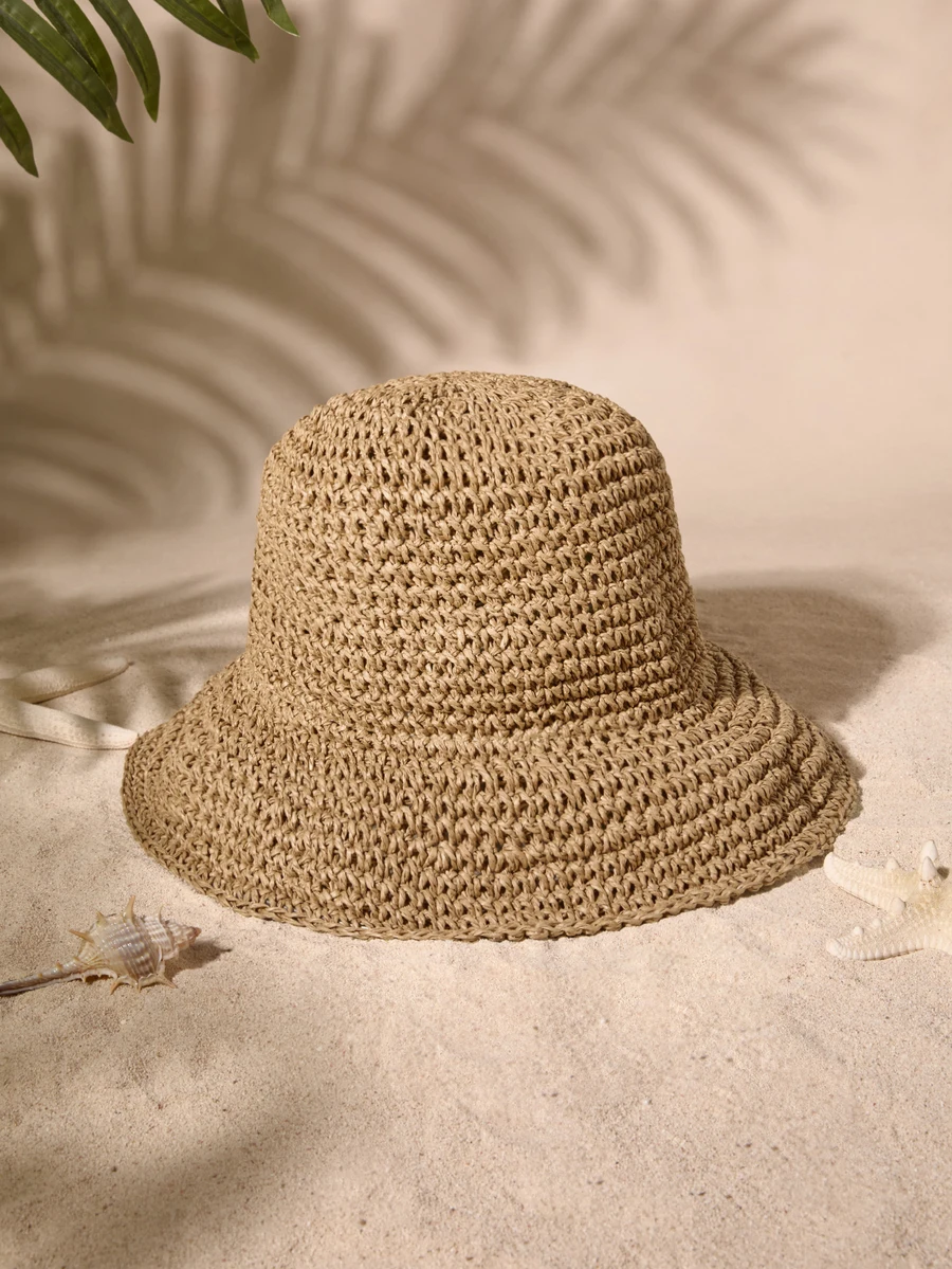 Tropiscape 1pc Women Fashion Straw Hat, Outdoor Beach Sun Hat, Braided Fisherman Hat For Summer Beach Holiday Sun Protection,