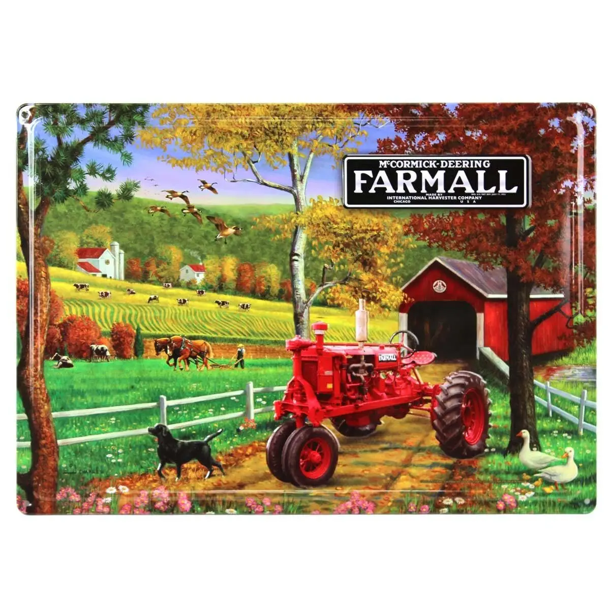 McCormick-Deering Farmall Tractor Covered Bridge Scene Tin Sign, 17in x 12in 42005