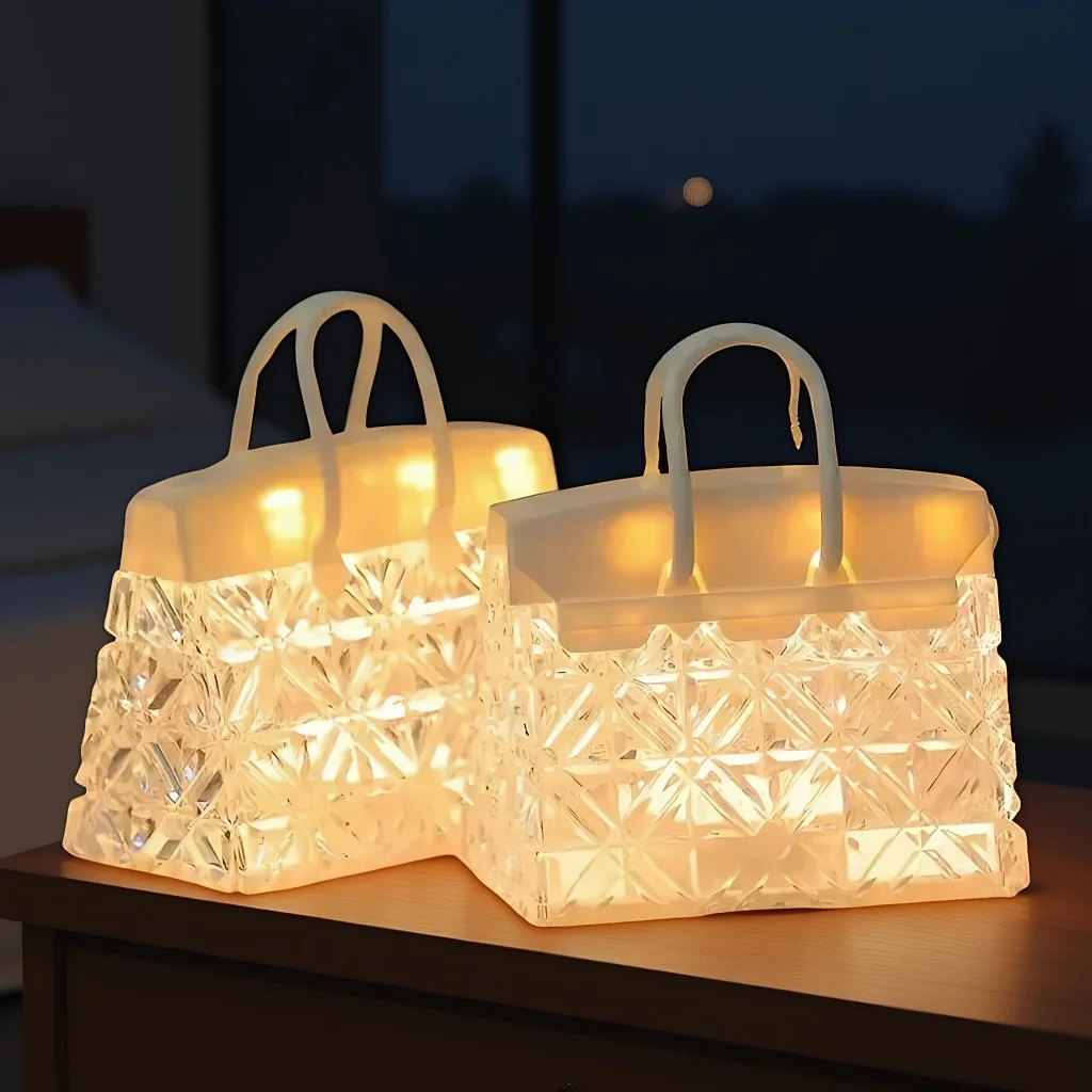 مصباح طاولة على شكل حقيبة يد كريستال ماسي - ديكور إبداعي لغرفة النوم وغرفة المعيشة