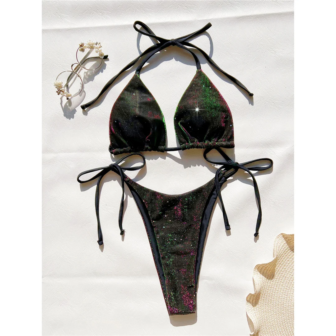 S - XL Sexy Farbverlauf Neckholder-Bikini mit Bindebändern, Damen-Badeanzug, zweiteiliger Bikini-Set, Badebekleidung, Badeanzug, Schwimmbikini V5678 – Detail 4