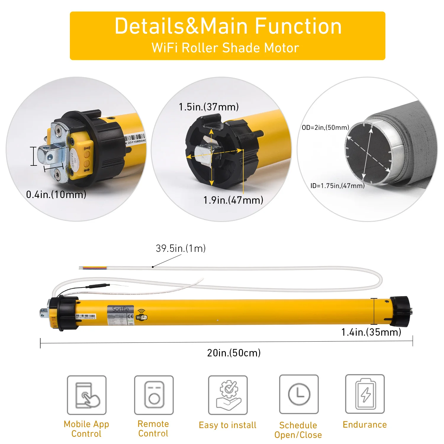 AM35-MEL-PW WiFi Tubular Motor, DIY Hardwired Motorized Blind Controller for 2\