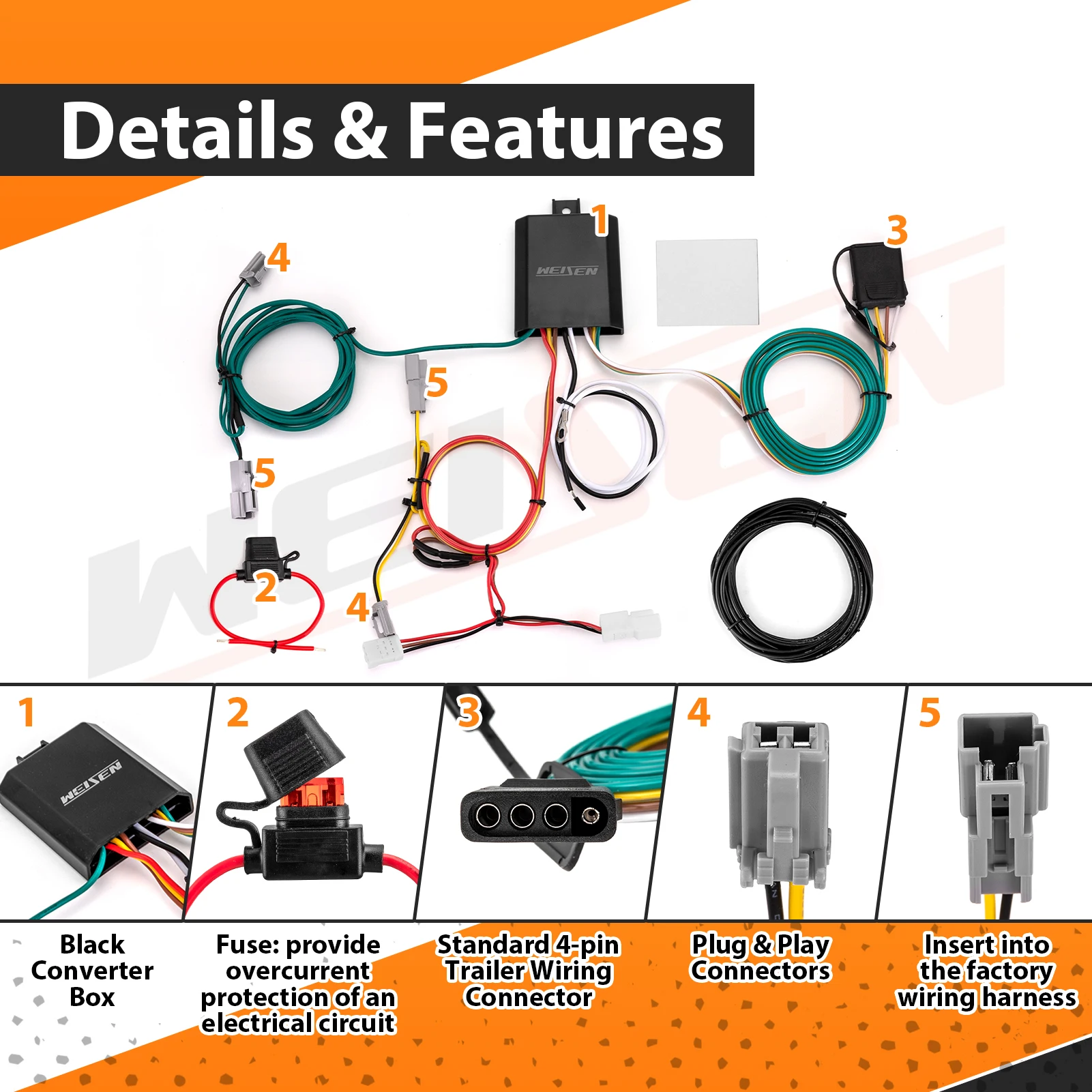 Car 4-Pin Trailer Wiring Harness Connect Trailer Taillight Brake for 2003-2019 Toyota FJ Cruiser Corolla Camry Mazda CX-7 6 3