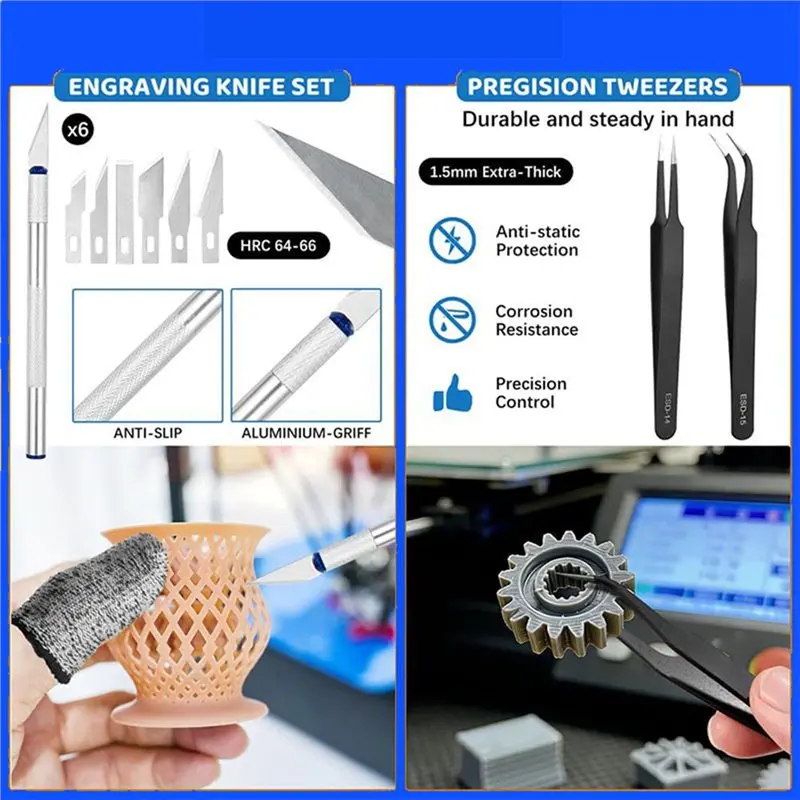 【ORNAMENT】For FDM/SLA Compatible 50Pcs 3D Printer Tool Kit- Includes Nozzle Cleaning Scraper, Tools, Files& Brushes In Storage C