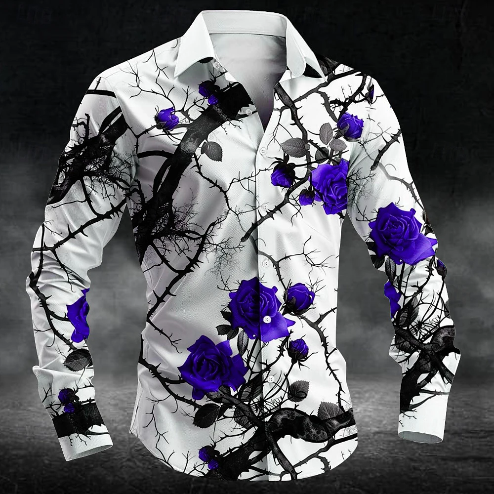 Fashion plum blossom pattern 3d Print Men Long Sleeve Shirts Art Shirt Autumn Casual Single-Breasted Blouse Men's Clothing view 3