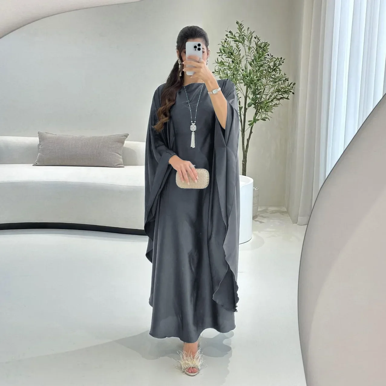 Eid Muslim Dress for Women Bat Sleeve Satin Jalabiya Abaya Morocco Party Dresses Ramadan Kaftan Islam Dubai Arab Long Robe 2024