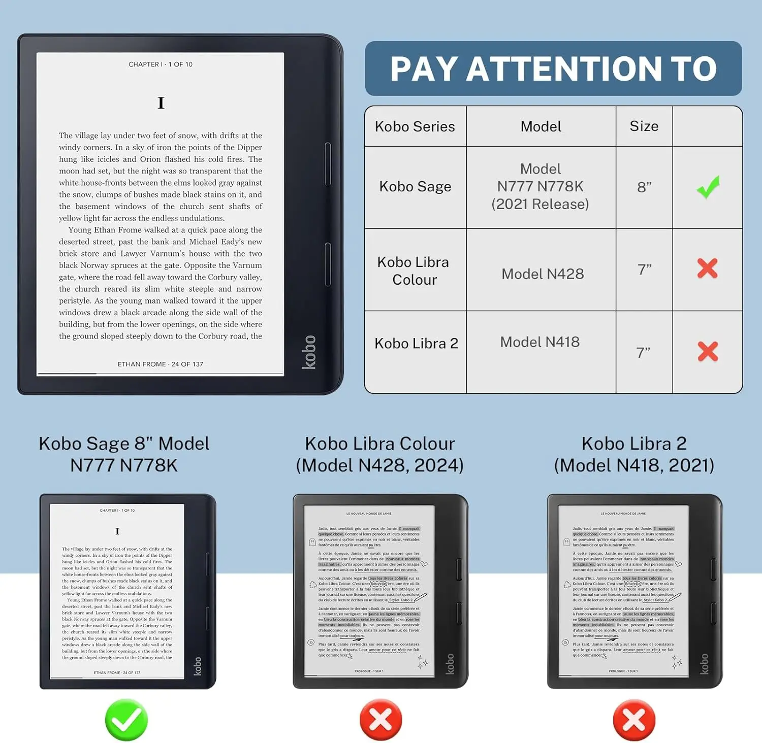 Case for Kobo Sage 8 inch E-Reader Released 2021, Soft TPU Matte Back Cover, Slim Protective Smart Folio Shell Cover with Magnet