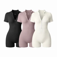 2025 Mono de Yoga de verano de manga corta con cremallera, ropa deportiva para gimnasio, monos deportivos para mujer, moda para correr, traje de Yoga y Fitness